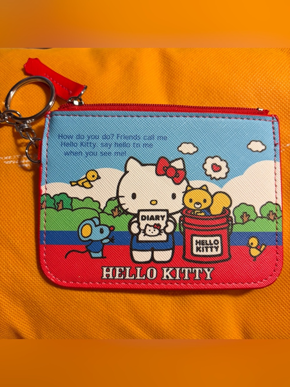 Hello Kitty Blue, Red & Yellow Cartoon Mini Zip Pouch